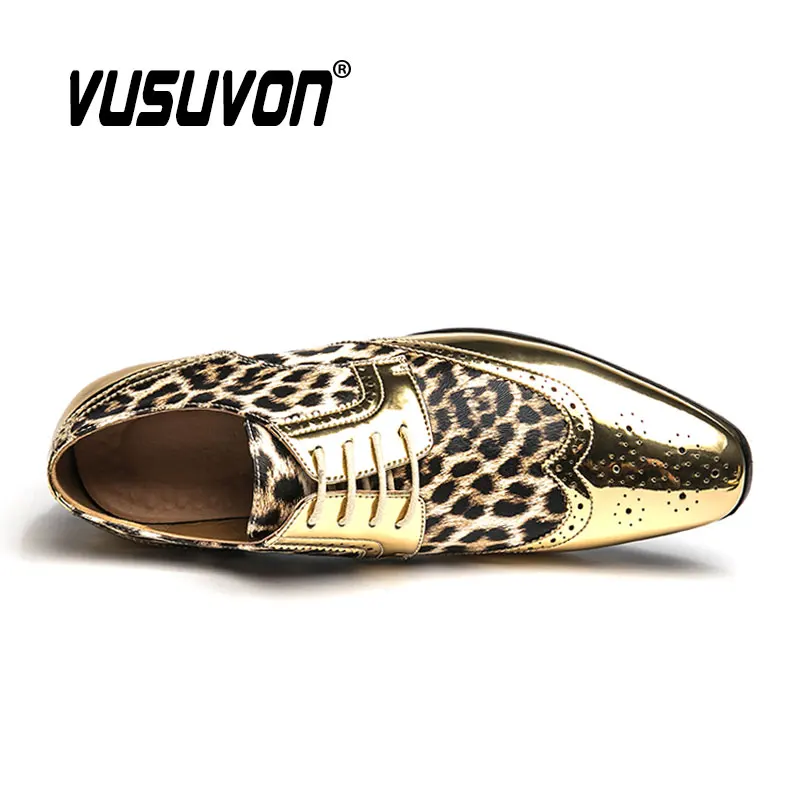 Luxury Leopard Print Formal Men Derby Dress Shoes Classic Dress Loafers Lace-Up Silver Golden Causal Footwear 39-45 3