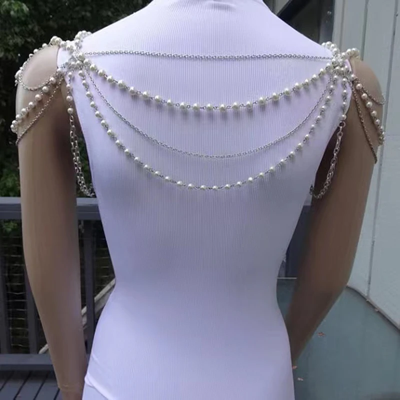 

Fashion Bridal pearl Shoulder Chain Jewelry Bohemian Necklace Hand-beaded Chain Multi-Layered Shawl Women's Body Chain Jewelry
