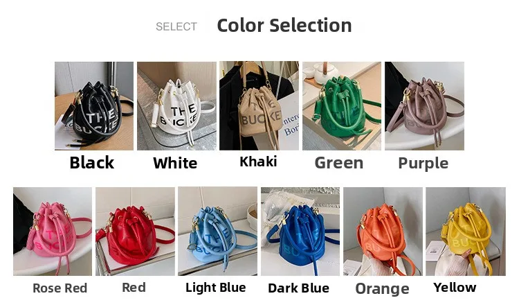 Spring New Fashion Letter PU Leather Bucket Bag - Side View