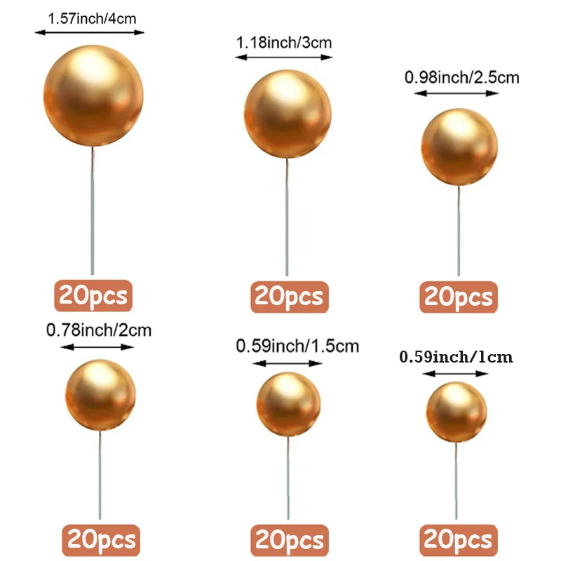 Mini Balões Bolo Toppers, Bola De Espuma De Ouro para Cupcake, Decorações De Cozimento Do Bolo DIY Inserir, Suprimentos de Decoração Do Partido, 120Pcs