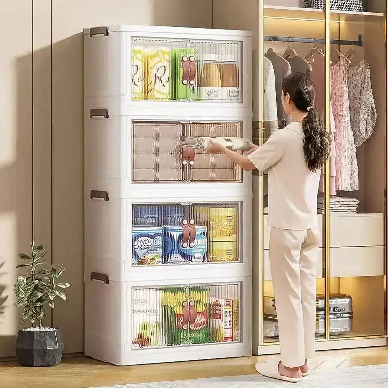 มัลติฟังก์ชั่พลาสติกตู้ครัวเฟอร์นิเจอร์ชั้น Multi-Layer ตู้ห้องนั่งเล่นที่เรียบง่ายกล่องเก็บของพับได้ 1