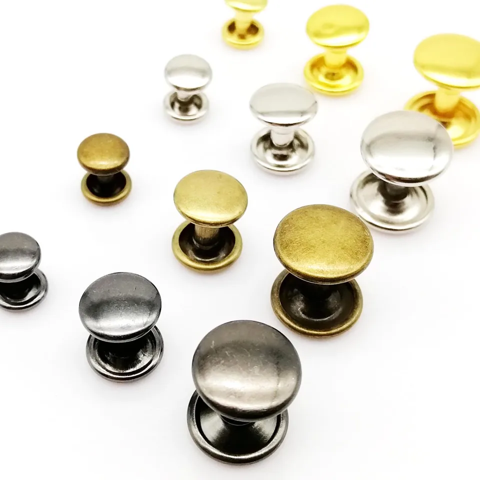 HEEPDD Set Di 20 Rivetti In Ottone Testa Tonda Per Pelle - Borchie Metalliche Con Viti E Anelli Di Trazione Per Borse E Cinture