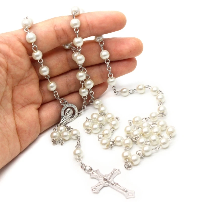 BlessedCatholicCrossNecklaceRosaryBeadsClavicleChainNecklace