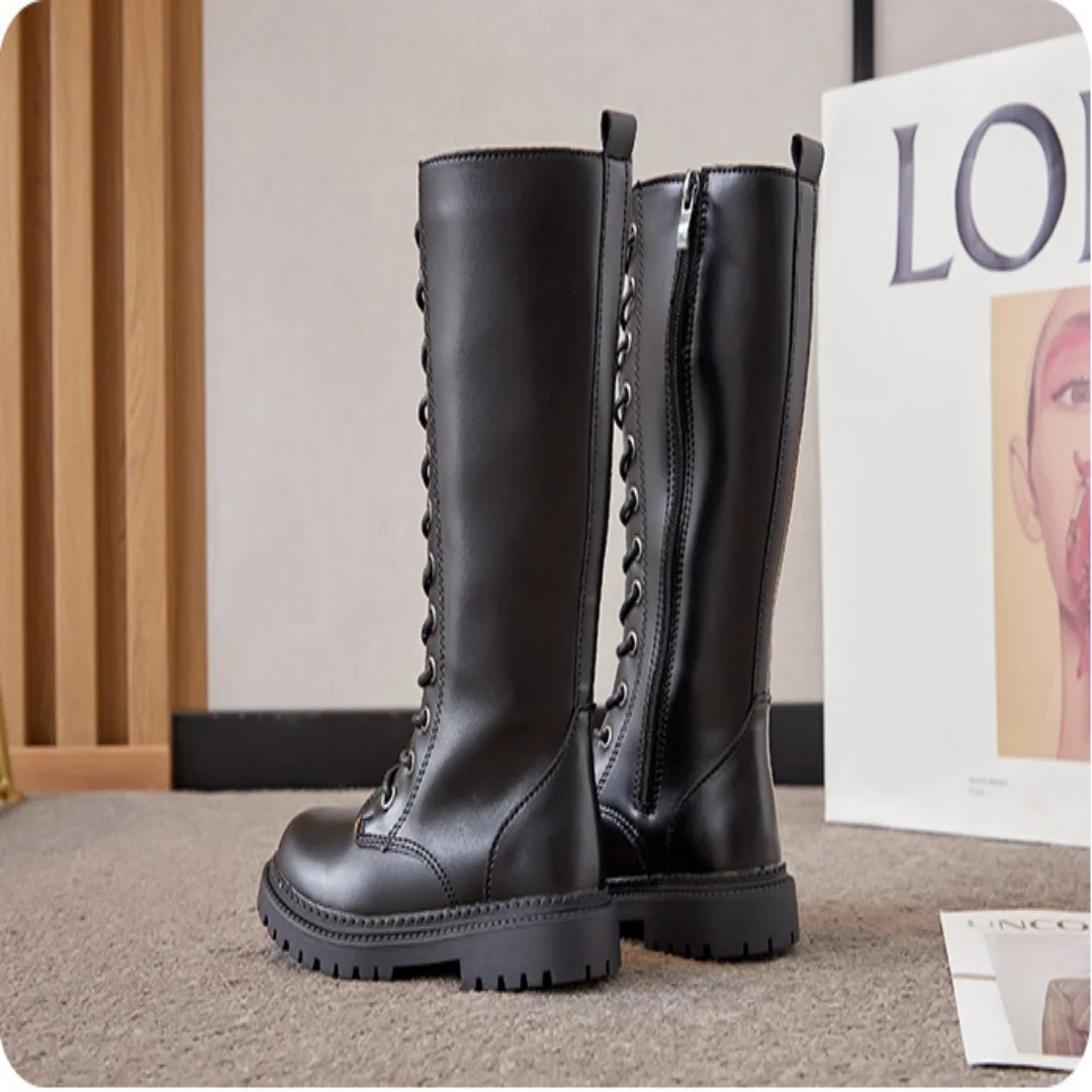 Kids'Boots 솔리드 컬러 PU 가죽 패션 봄 무릎 높이 부츠 소녀용 미끄럼 방지 통기성 블랙 화이트 신발 사이즈 27-37