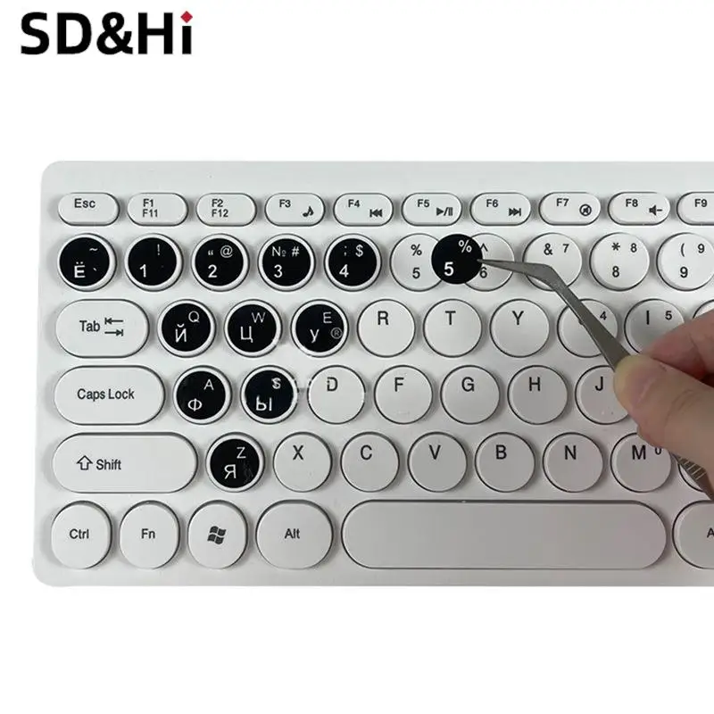 1Pc  2 Colors Keyboard Sticker Russian Smooth Round Language Protective Film Layout Button Letters PC Laptop Accessories