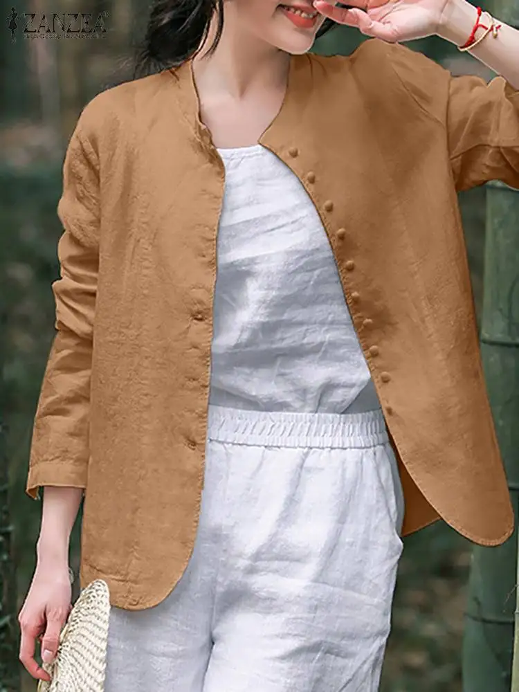 

Осенние винтажные однотонные хлопковые топы ZANZEA 2023, Свободные повседневные рабочие блузки, женская блузка, женская рубашка на пуговицах с длинным рукавом