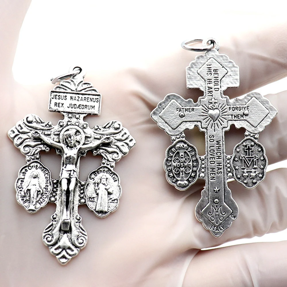 Diyalo Katholische Vergebung Kreuz Kruzifix Exorzismus St. Benedikt Unsere Liebe Frau Medaille Milagrosa Anhänger Charms für DIY Halskette Teile