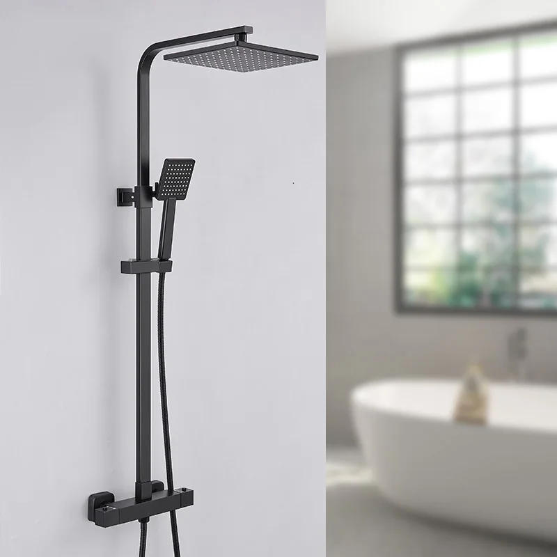 ROVATE Matte Black Thermostatic Shower System Wall Mounted Dual Function Bathroom Constant Temperature Faucet Combo Set shower set