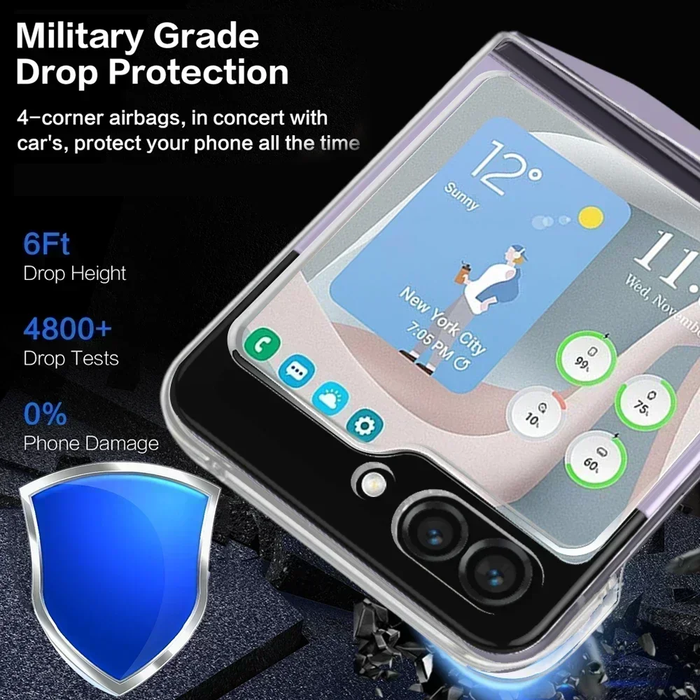 For Samung Galaxy Z Flip 5 Mobile Phone Cae with Hinge Protection Full Cover Hard PC Shockproof Slim Tranparent_voghion.com