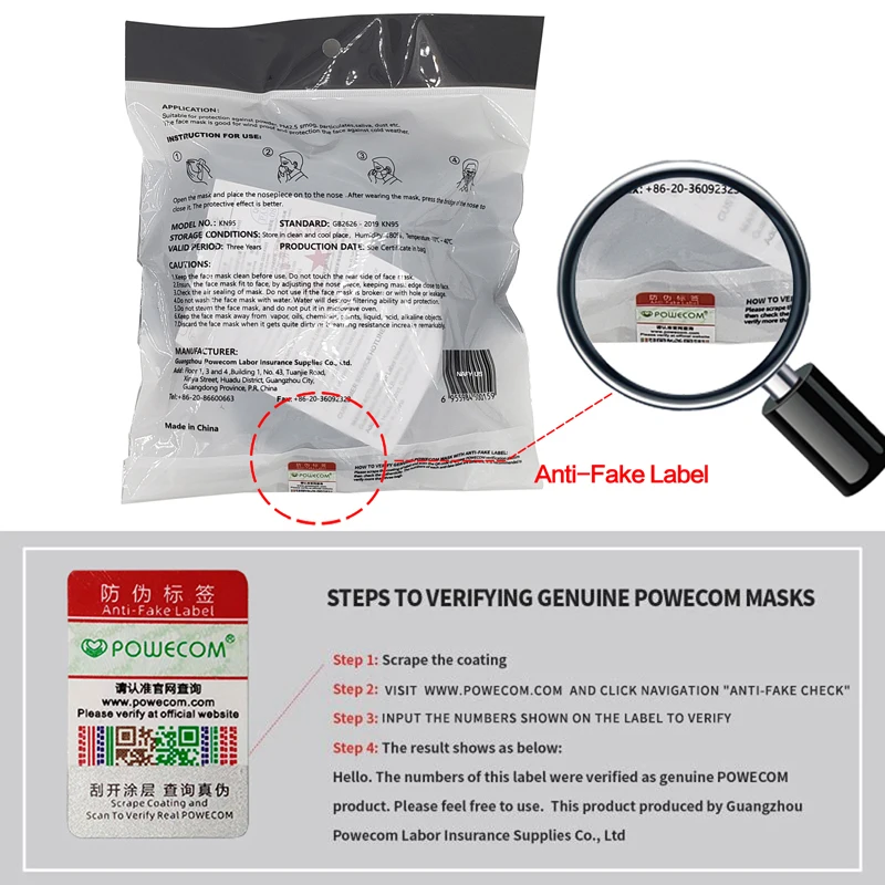 New Powecom Black FFP2 KN95 Mask Filter Face Masks 5 Layer Anti-Pollution Protective Dust Filter Safety Mask GB2626-2019 6