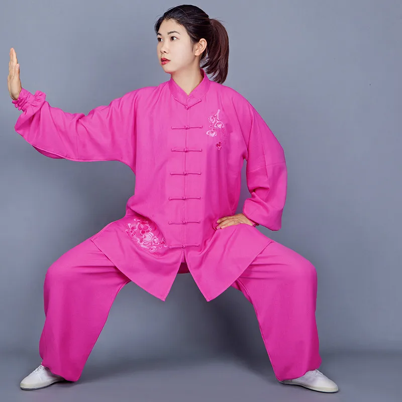Tai Chi Uniforms Traditional Chinese Embroidered Martial Arts Exercise Clothing Long Sleeve WingChun Suit Unisex KungFu Uniform Tai Chi Clothing Chinese Traditional Costume