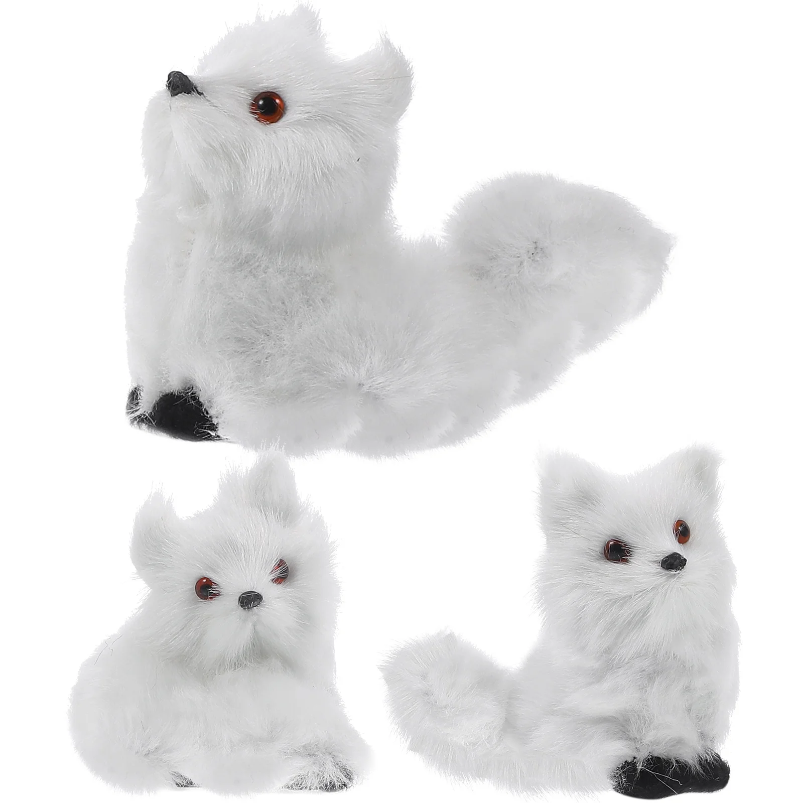 

3Pcs Furry Fox Ornament Small Plush Fox Statue Decoration Furry Animal Fox Decor Christmas Tree Decor