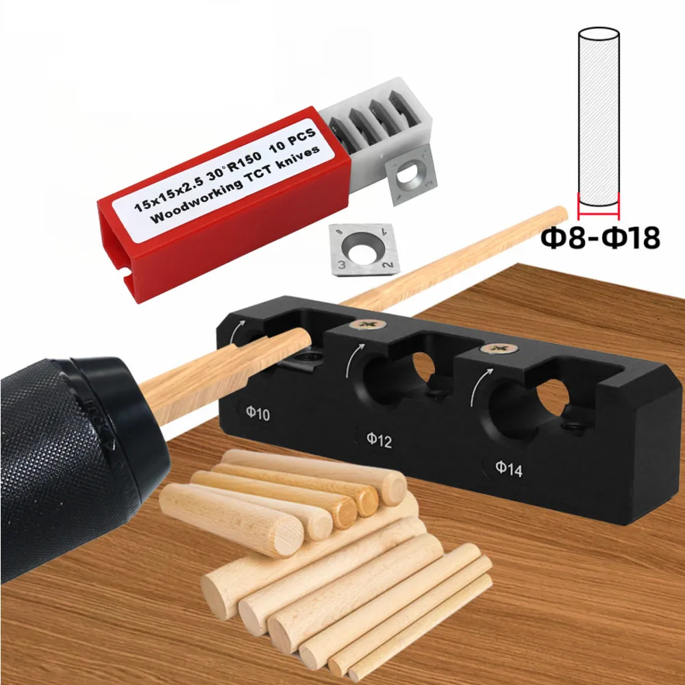 

Dowel Maker Jig 8mm-18mm with Carbide Blades Electric Drill Milling Dowel Round Rod Auxiliary Tool Woodworking Tool
