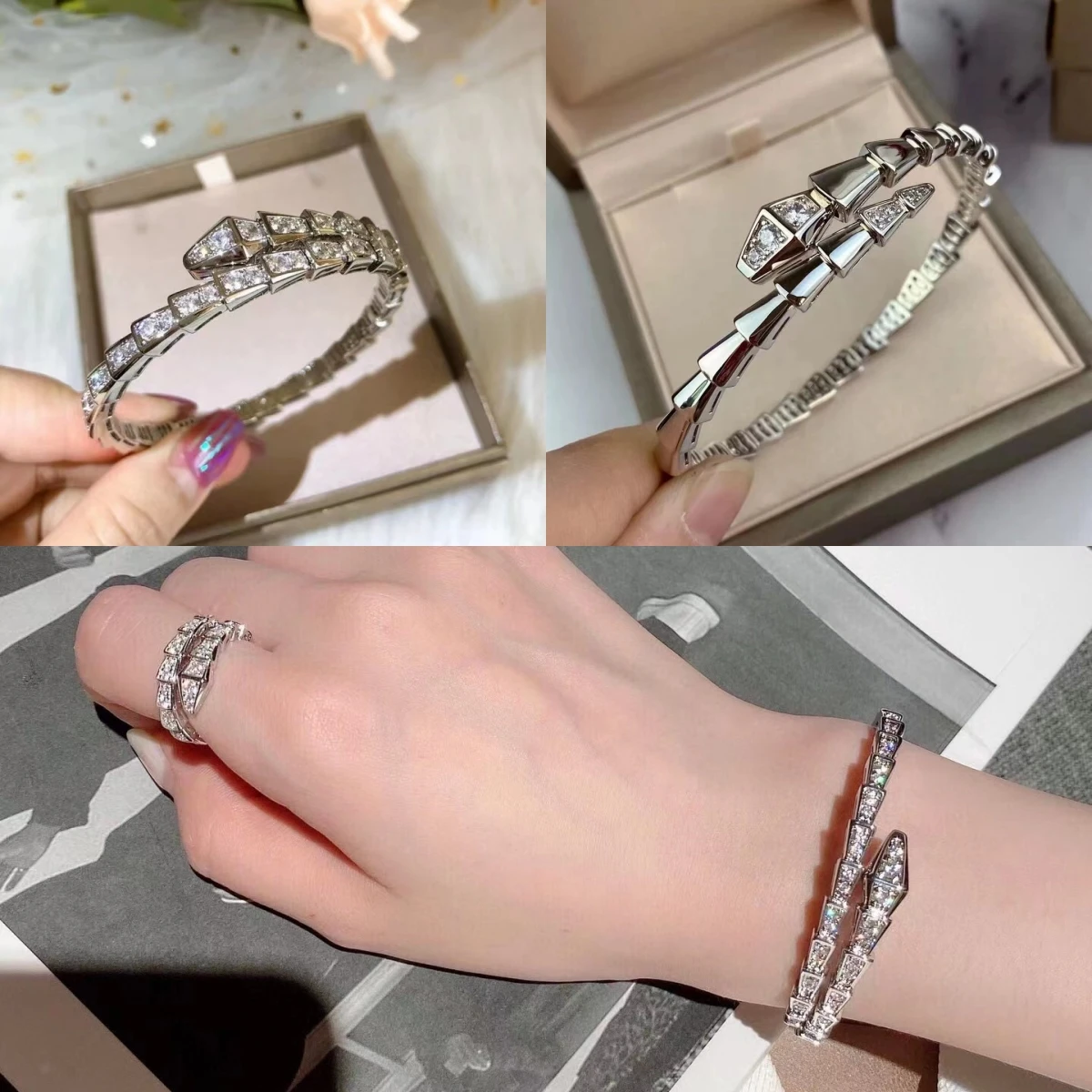 

Classic Snake Bone Electroplated 18K Gold Diamond Women's Bracelet Lover Commemorative Gift Non Fading Party Jewelry