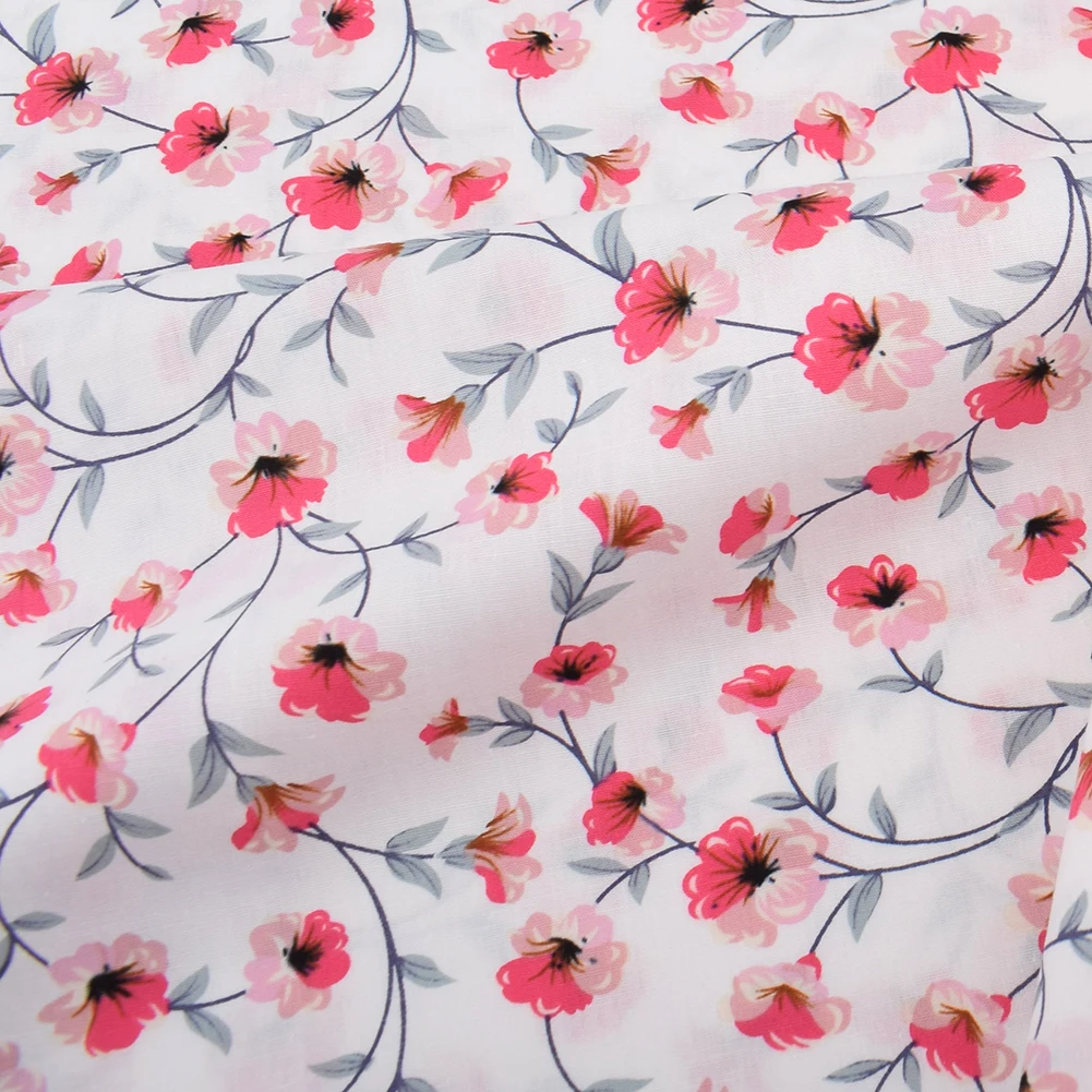 Chainho,Printed Plain Weave Poplin Cotton Fabric,DIY Quilting Sewing Material,Patchwork Cloth,Floral Series,3 Sizes,15PCC111