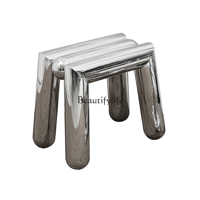 

Minimalist Side Table Short Stool Living Room Stainless Steel Italian Shoe Changing Stool