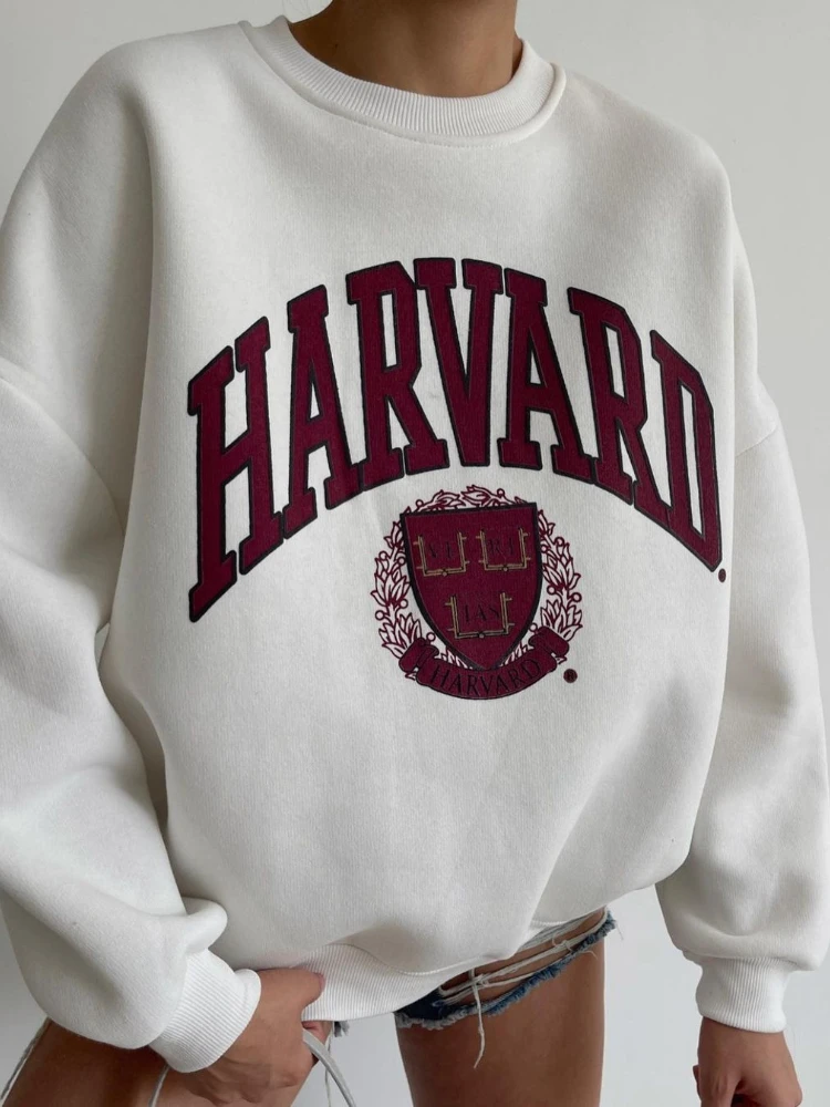 

DEEPTOWN Korean Oversized Hoodie Women Autumn Letter Printed Loose O-Neck Fashion School Long Sleeve Top Graphic Sweatshirts