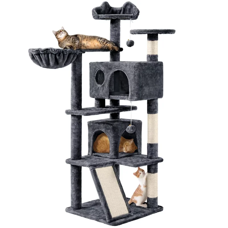 

BOUSSAC 57" Double Condo Cat Tree With Scratching Post Tower, Dark Gray