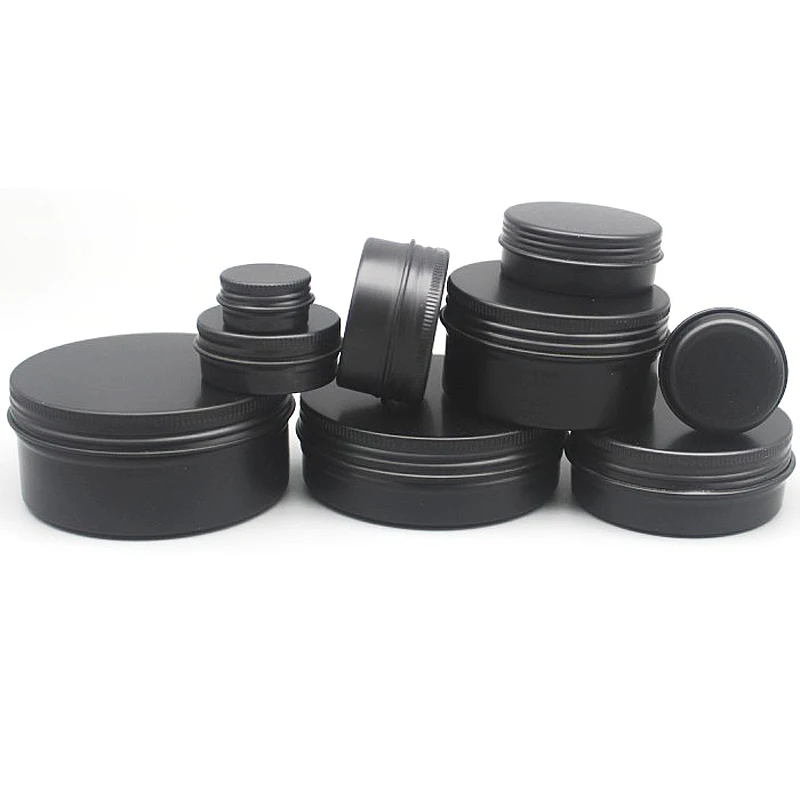 

10Pcs Black Aluminum Tins Cans 5g 10g 15g 20g 30g 50g 60g 100g Empty Screw Top Round Candle Spice Jars With Screw Lid Container