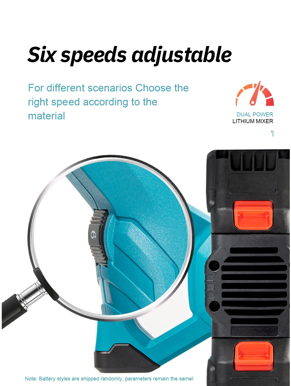 Electric Concrete Mixer Battery Powered Cordless Mixer Portable Dual Battery Mor