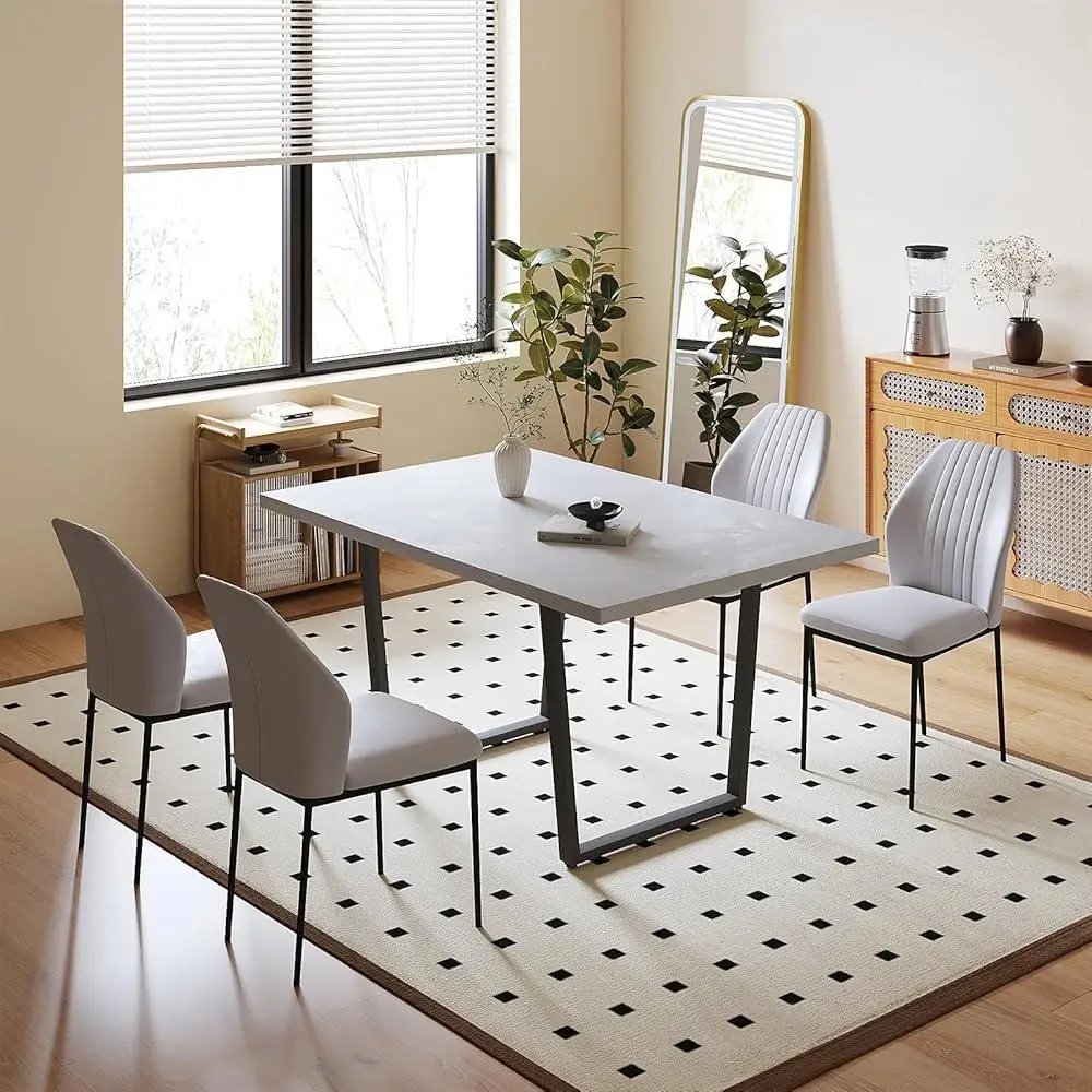 5 Piece Dining Table Set Modern Kitchen Table Leather Chairs Ergonomic Design Sturdy Durable Easy Clean Space Saving Versatile 2