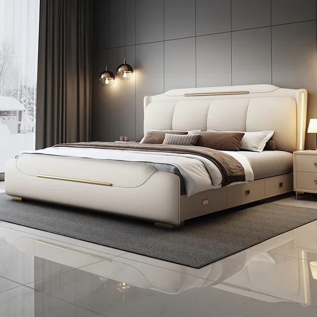 Lit de rangement nordique rembourré, esthétique de chambre à coucher, lit lounge, tables de chevet, cadre de lit, lits doubles, accessoires pour la maison 1