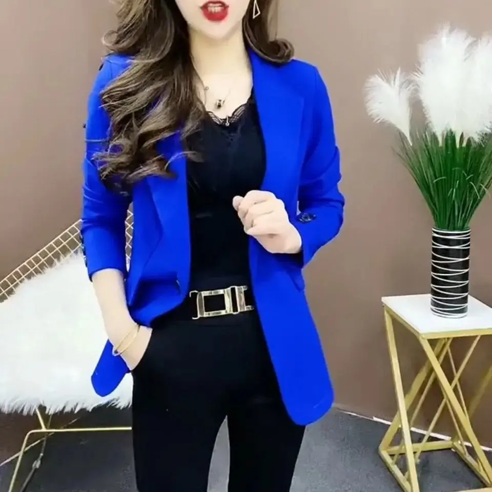 Blazer azul para mujer, chaqueta de primavera a medida para mujer