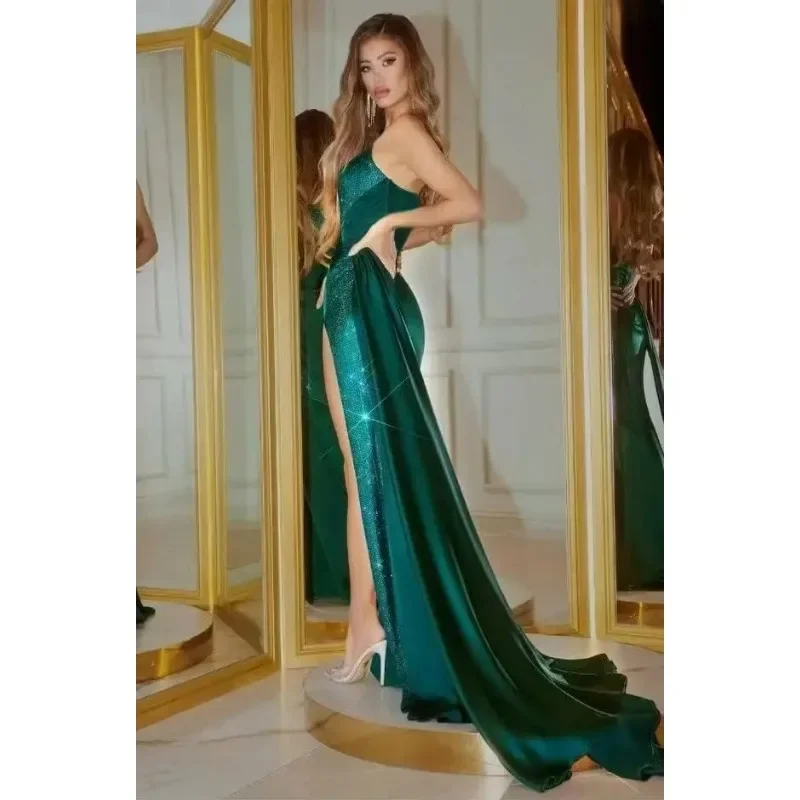 PuTao-vestidos de graduación con lentejuelas brillantes, vestido de dama de honor con abertura de sirena de satén, vestido de boda Formal largo y elástico brillante, vestidos de noche