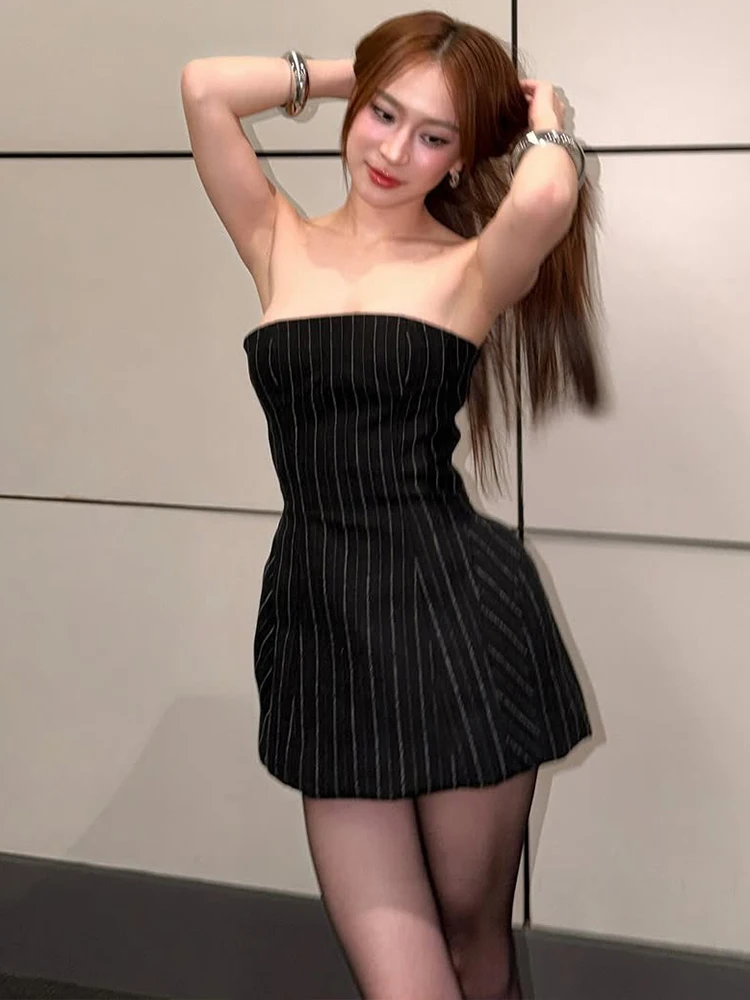 Nibber Stretch Dress Women Stripe Trend Sleeveless Coquette Midnight Party Clubwear Skinny Sexy Fashion Chic Hottie Mini Bodycon