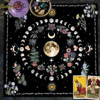 Botanical Moon Altar Cloth Tarot Mat Triple Moon Flower Spread Tarot Reading Cloth Spiritual Oracle Card Pad Divination Tools 2