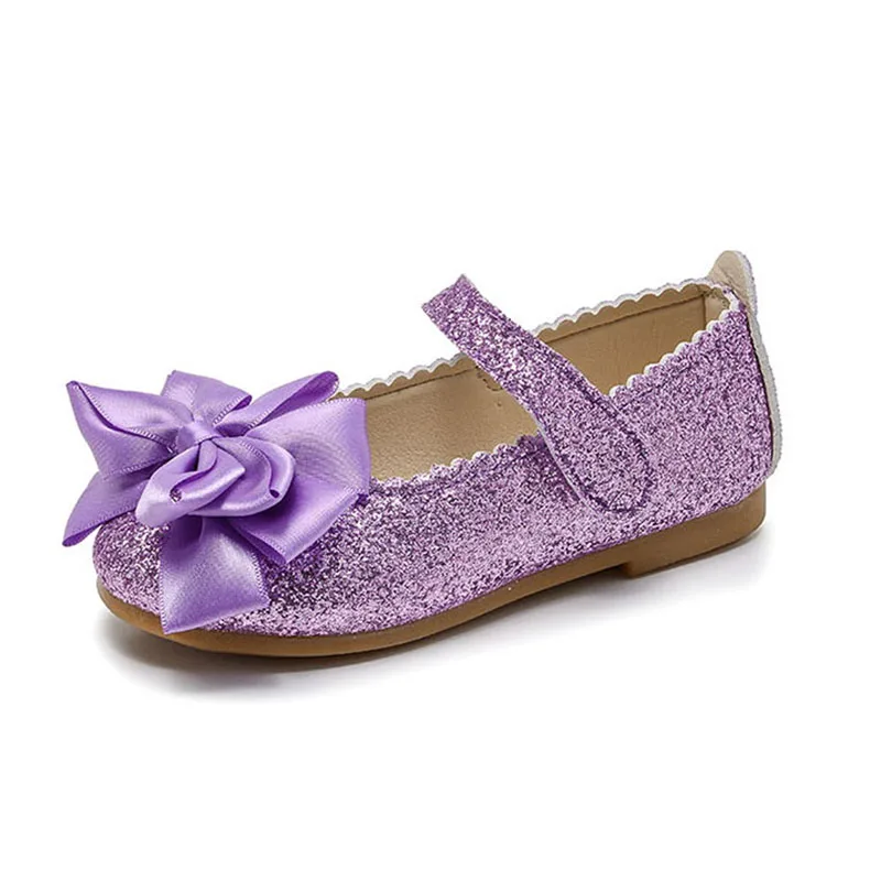 Flowers Children Girls Sequins Purple Gold Princess Shoes For Kids Baby Little Girls Party Wedding Dance Single Shoes New