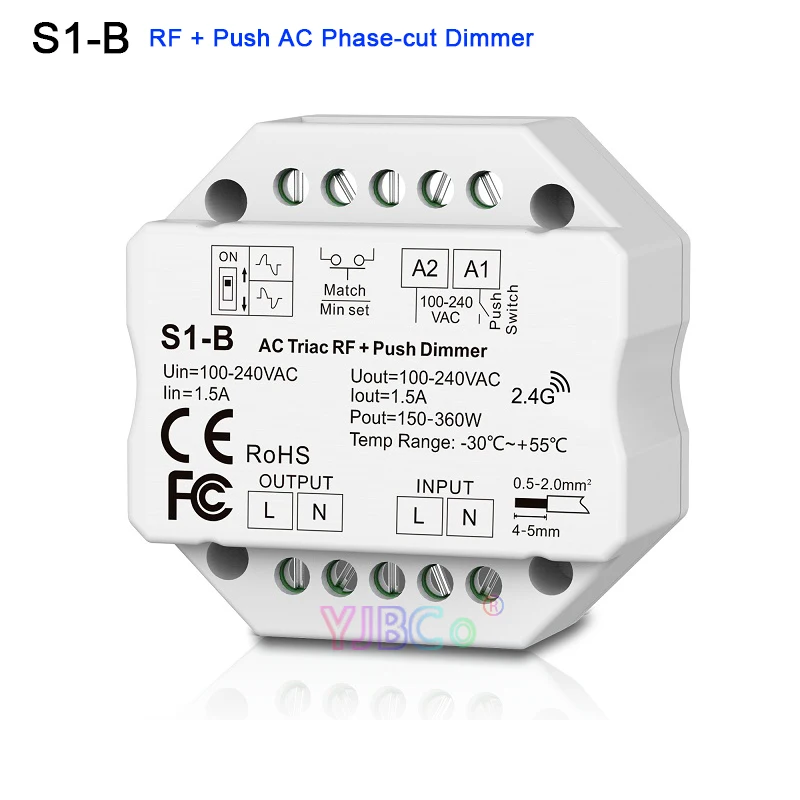 1a ac dc adaptor input 110v 220v to 12v 1a 50hz 60hz for wifi rs485 rs232 relay 315m 433m rf wireless controller led Wifi Led Triac RF Dimmer S1-B WT,R1/R11 2.4G Wireless Remote AC 110V-220V 1.5A 150W-360W Push Dimmer LED Switch Controller