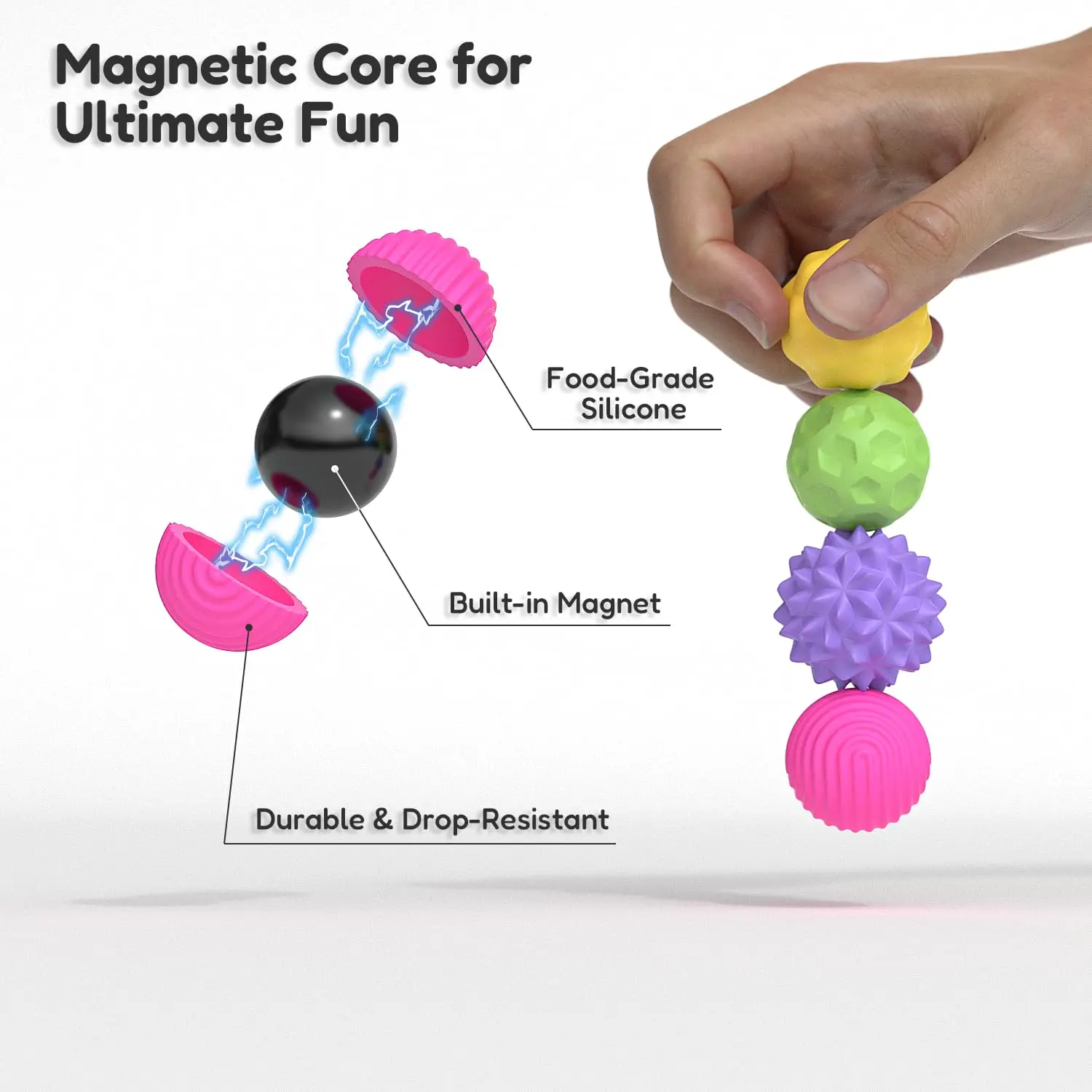 Magnetic Sensory Stress Relief Balls with Textured Silicone Shell