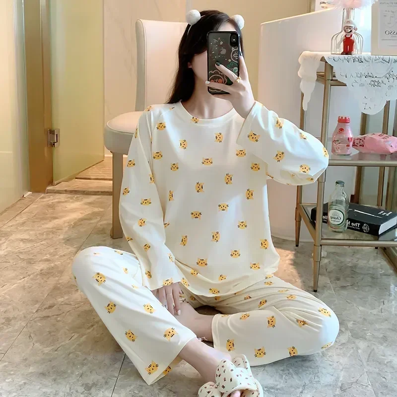 

Брюки, пижамы для подростков, Хлопковая женская одежда для отдыха, домашний костюм с длинными рукавами, Двусторонняя одежда
