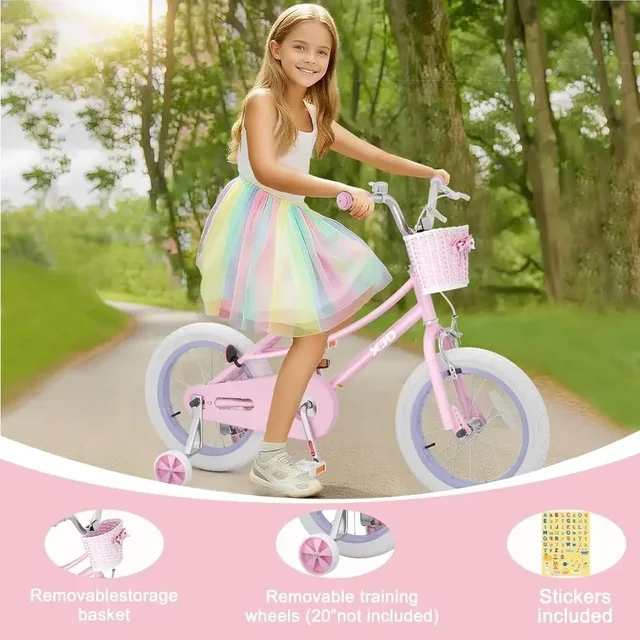 Retro-Style 12-20 Inch Kids Bike with Training Wheels and Kickstand for Girls