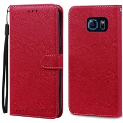 Luxurious Leather Flip Wallet Case for Samsung Galaxy S6 Series - Premium Protection and Style (Dark Red)