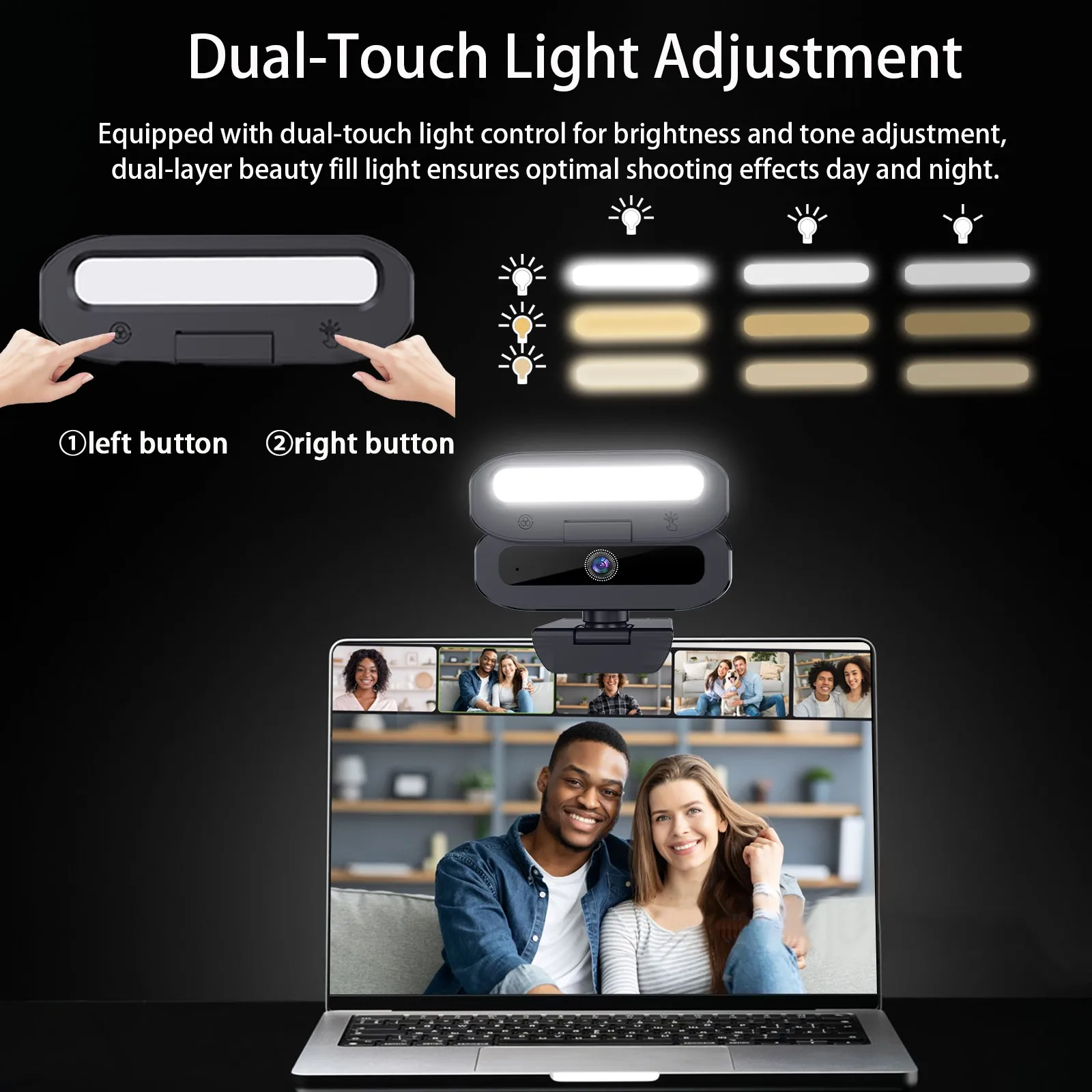 PC Webcam EXHQDR B09-4K 4K Webcam with Privacy Shutter & Fill Light, USB Plug&Play, 1.5M Cable & Type-C Adapter, Flexible Mount