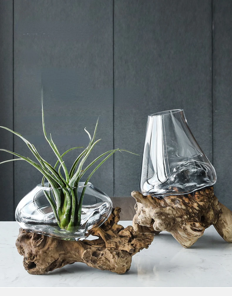 流木とガラスのボウル　流木ガラスポット　ガラス花器　テラリウム　花瓶 流木とガラスのボウル 流木ガラスポット ガラス花器 テラリウム