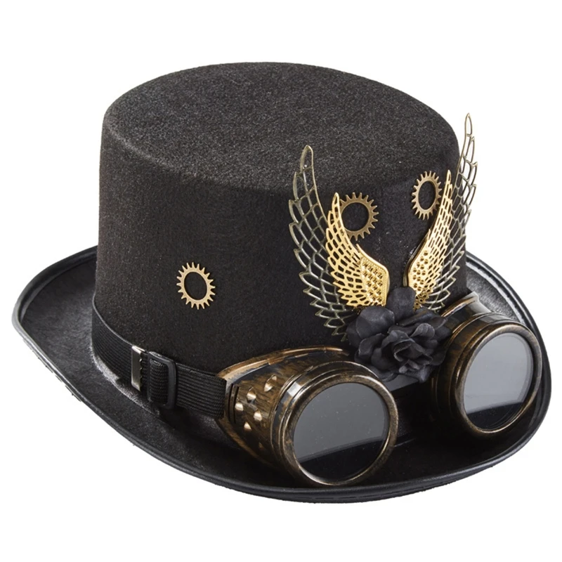 

Gothic Retro Steampunk Hat Victorian Top Hat Gears Goggles Wings Hat Fancy Dress Up Costume for Cosplay Prom
