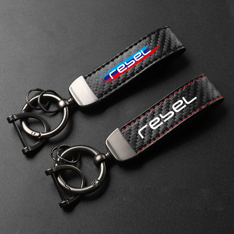 Motorcycle Carbon Fiber Leather Keychain Horseshoe Buckle Jewelry For Honda Rebel Cmx 300 500 Cmx300 Cmx500 Accessories