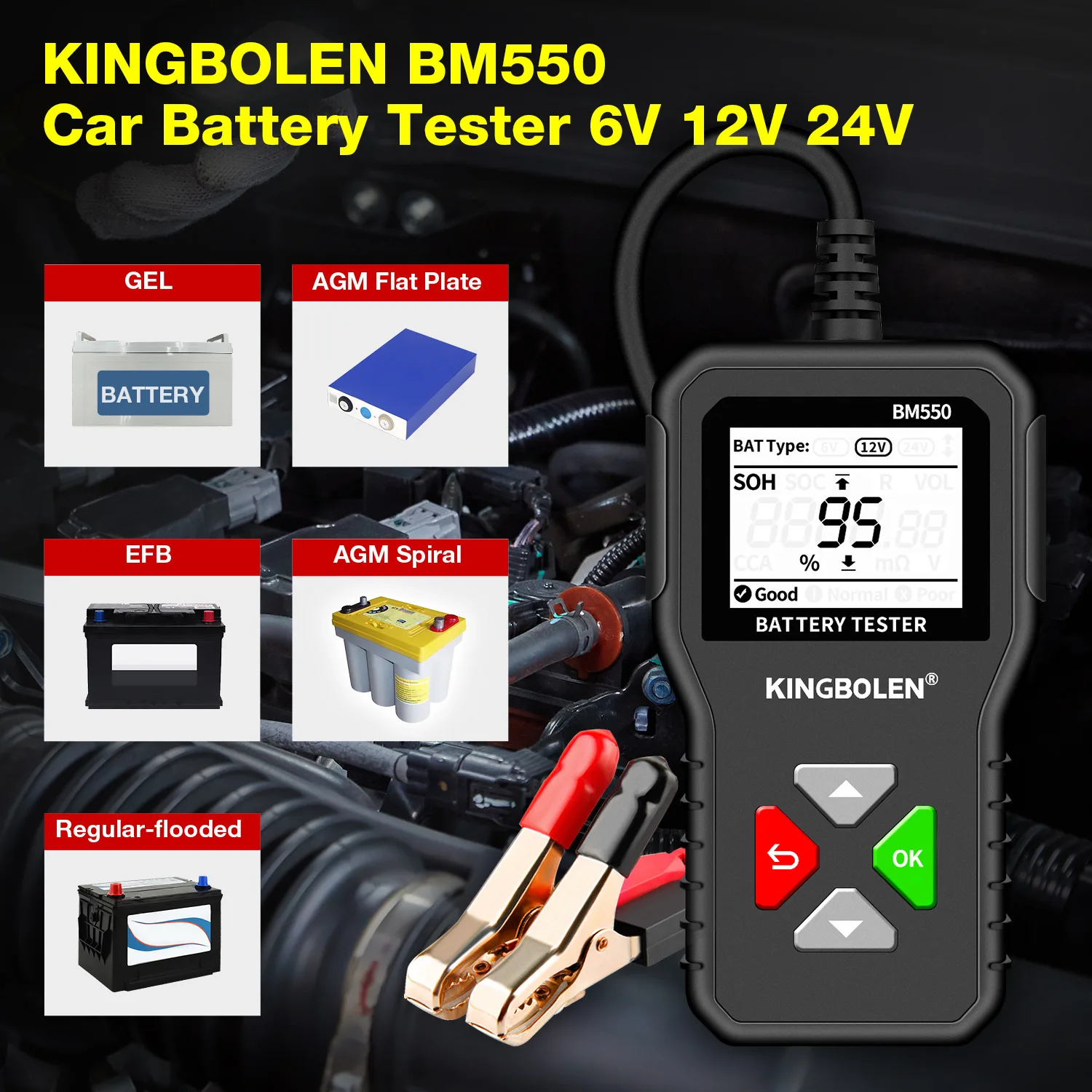 

BM550 Automotive Motorcycle Electric Vehicle 6V12V24V Multifunctional Intelligent Digital Display Battery Testing and Diagnosis