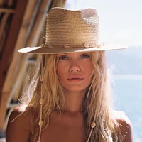 Fashion shell Chain Beach Hat For Women Summer Flat White Sun Hats Necklace Strape Hat 1