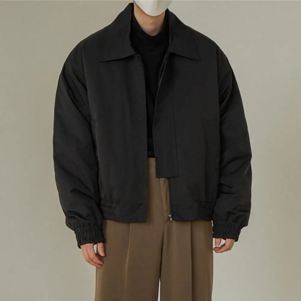 Men Jacket Lapel Collar Men Trench Coat All-match Men Jacket Solid Color Long Sleeves Casual Short Bomber Jacket Outwear 3