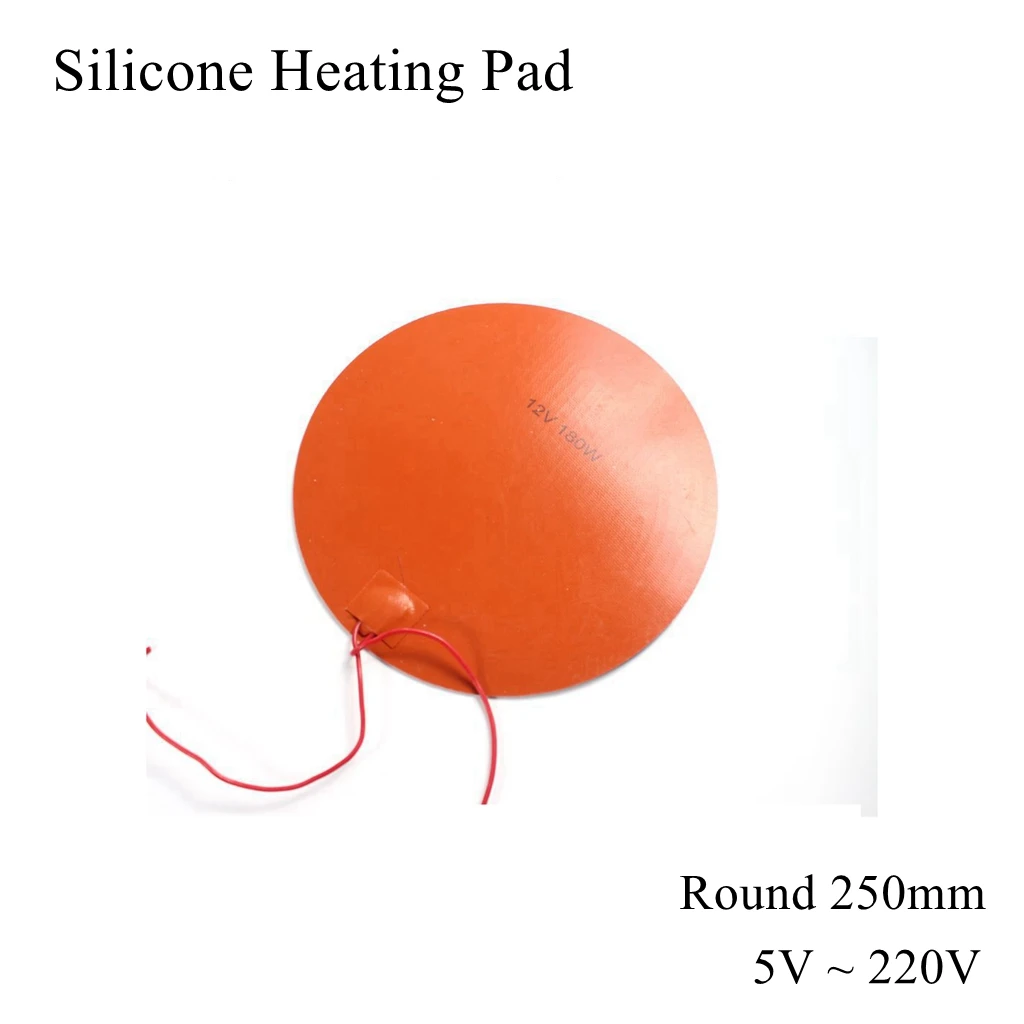 250mm Silicone Heating Pad Round Circle Rubber Heater Oil Engine Tank Mat Plate Fuel Strip Belt Water Waterproof 3D Printer | Дом и сад