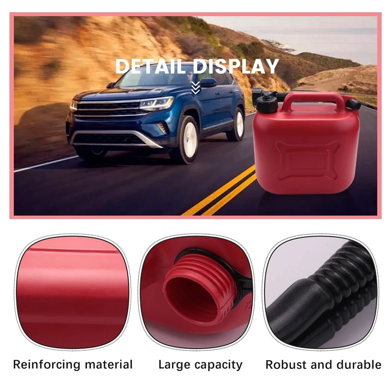 5L Car Fuel Tank Can Spare Plastic Petrol Gas Container Anti-Static Fuel Carrier With Pipe For Car Travel motorcycle fuel container petrol can