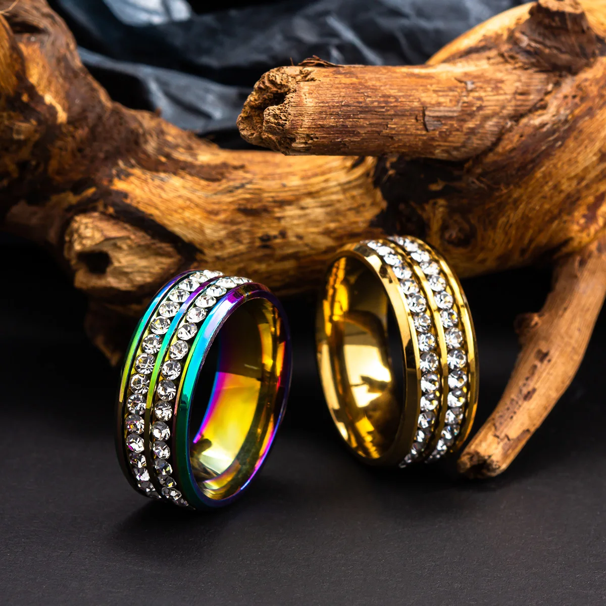 Titanium Steel Couple Ring Zircon Decor Party Jewelry Finger Accessories Young Girls