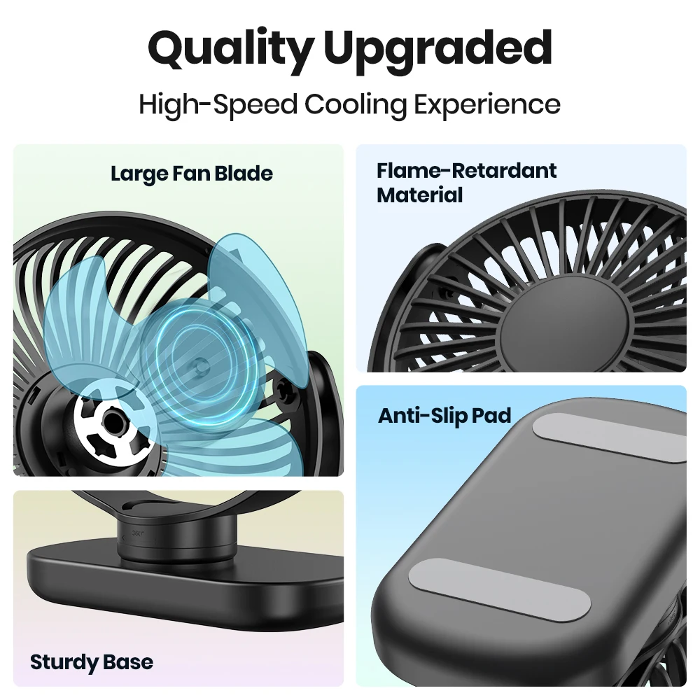 K62C Portable Mini USB Desk Fan,360°Rotation 3 Speeds Powerful Airflow,Small Coo