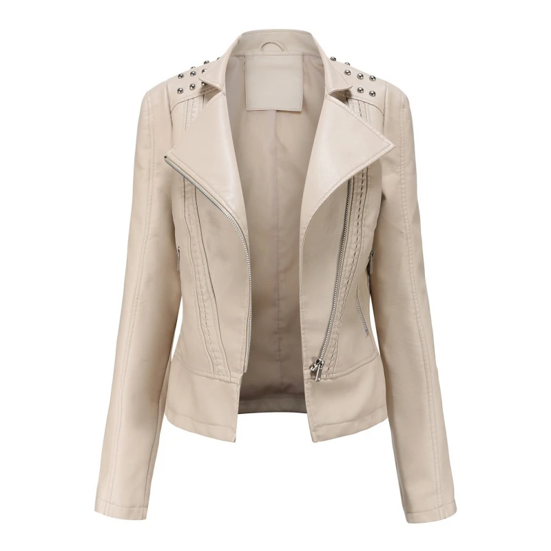 Manteau,ZQLZ-Veste De Moto En Cuir Pour Femme,col Rabattu,fermeture