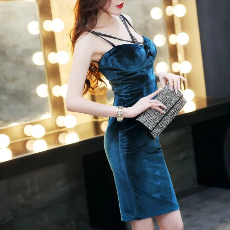 

Sexy Pencil Dress Summer Solid Color Flannel Velvet Lace Low Cut Retro Vintage High Waist Slim Fit Strapless Dresses Women