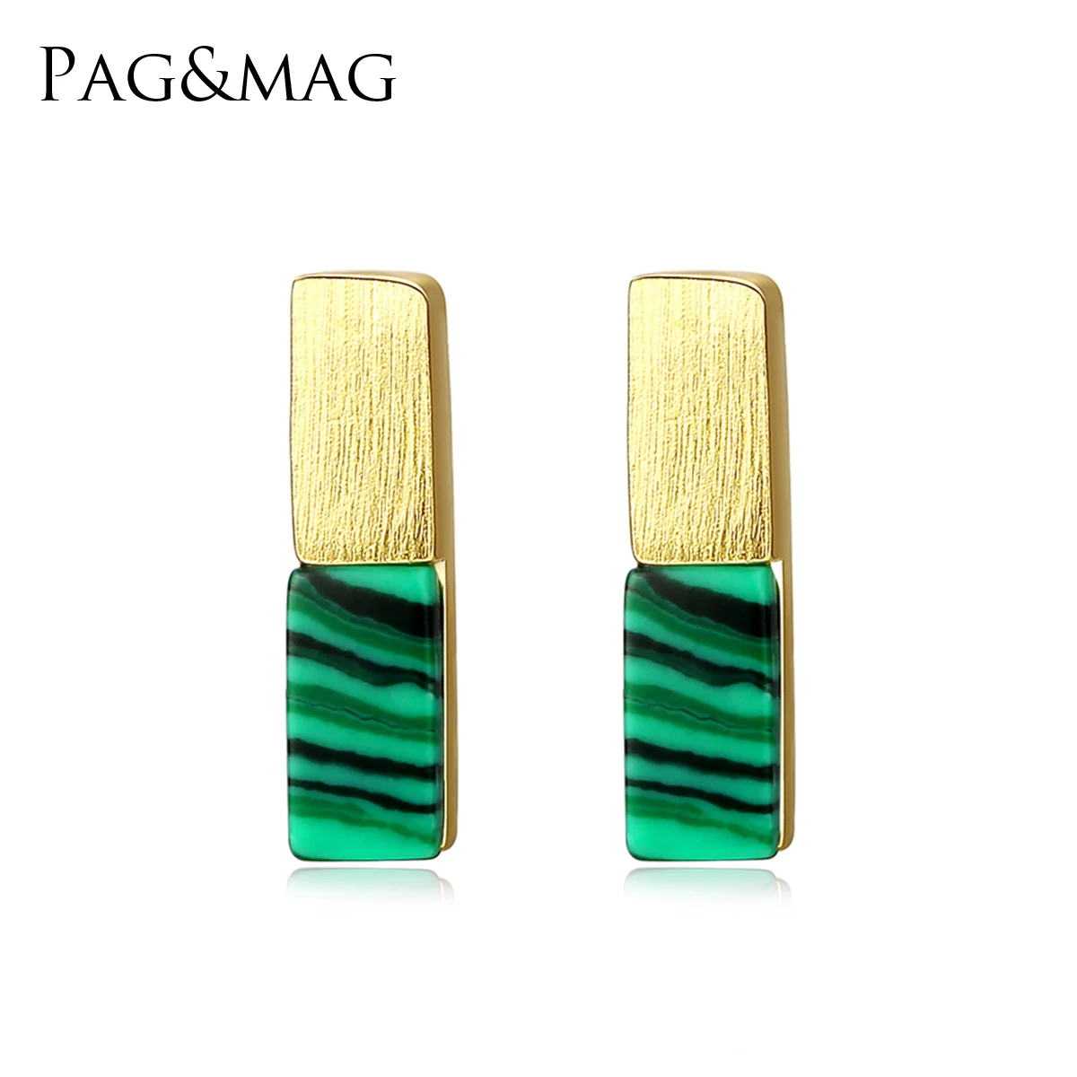 PAG&MAG Real 925 Sterling Silver 10MM Bar Stud Earring For Women Green Malachite Earrings Silver 925 Jewelry Christmas Gifts